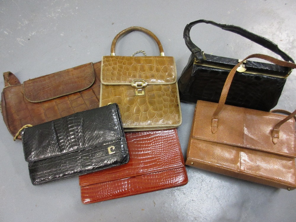 Group of six vintage and later imitation crocodile leather handbags