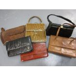 Group of six vintage and later imitation crocodile leather handbags