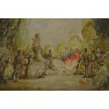 Harold Hope Read, watercolour, Victorian figures in a parkland scene, 13ins x 14ins,