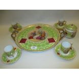 Late 19th / early 20th Century porcelain part cabaret set printed with classical scenes with green