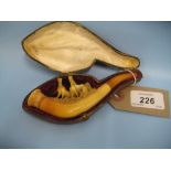 Cased Meerschaum pipe carved with two horses