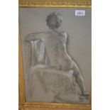 Antique charcoal drawing highlighted with white, female nude study, 18.5ins x 12.