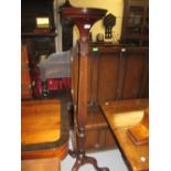 Mahogany octagonal fluted column torchere on tripod supports