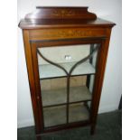 Late 19th Century mahogany display cabinet with line and floral painted decoration and single bar