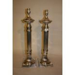 Pair of tall silver plated reeded column table lamps