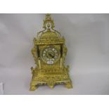 19th Century French ormolu mantel clock, the enamel and cast dial inscribed Gallerie des 2 Mondes,