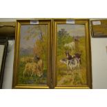 Marie Didiere Calves, pair of early 20th Century oils on panel, sheep and goats in landscapes,