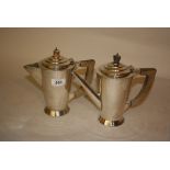 Art Deco white metal coffee pot and a matching hot water pot  (possibly Indian)