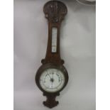 Victorian carved oak aneroid barometer thermometer