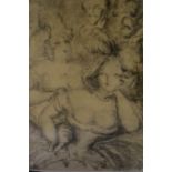 Harold Hope Read, monochrome crayon drawing, group of figures,