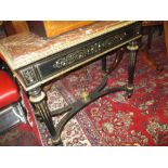 19th Century French ebonised ormolu mounted and brass inlaid console table,