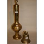 20th Century Chinese bronze temple bell and an Indian engraved brass table lamp