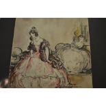 Harold Hope Read, watercolour, Victorian ladies in an interior, 11ins x 10ins,