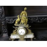 19th Century alabaster and gilt metal mounted mantel clock with figural surmount (a/f)