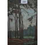 Pastel, landscape through trees, unsigned,