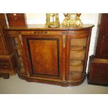 Victorian figured walnut marquetry inlaid ormolu mounted semi bow fronted credenza,