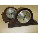 Two oak cased dome top mantel clocks