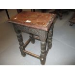 Antique oak joint stool in 17th Century style with alterations