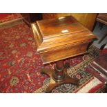19th Century rosewood teapoy on faceted column support,