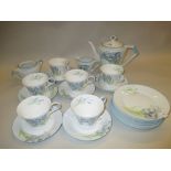 Shelley Blue Iris pattern six place setting tea service of Art Deco design