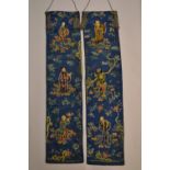 Pair of 19th / 20th Century Chinese silk embroidered wall hangings,