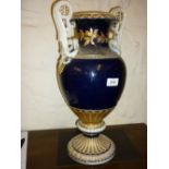 Large late Meissen two handled baluster form pedestal vase with swan motif handles,