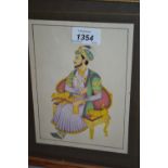 Small framed Indian watercolour on paper of a seated figure,