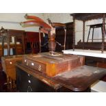 19th Century mahogany single drawer drop-leaf sofa table, having ring turned central column,