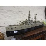 Scratch built painted wooden model of a World War I battleship