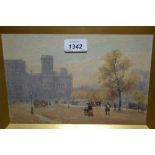 Herbert Marshall, a near pair of framed watercolours, figures and guardsmen before grand buildings,