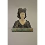 Eugene Bernoud, small silvered metal and ivory bust of a female in Medieval costume,