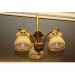 1930's Copper three branch hanging light fitting, a French chrome table lamp,