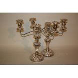 Pair of silver plated three light candelabra