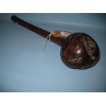 Antique Fujian hardwood throwing club with carved chevron grip,