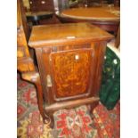 Edwardian rosewood and marquetry inlaid bedside cabinet on cabriole supports