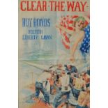 Original chromolithograph World War I poster, ' Clear the Way, Buy Bonds,