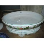 19th Century French oval porcelain holly decorated centre piece