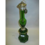 20th Century French gilt brass and green glass table lamp base