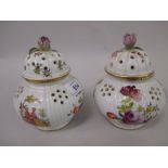 Pair of Continental porcelain pot pourri jars with covers,