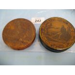19th Century burr wood tortoiseshell lined circular snuff box together with a papier mache snuff