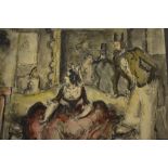 Harold Hope Read, ink and watercolour, a Victorian parlour scene with figures, 10ins x 11ins,