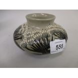 Unusual Moorcroft black and white Autumn pattern squat form vase on a grey ground (with firing