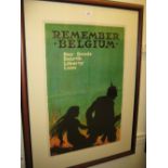 Original World War I poster by Ellsworth Young, published 1918, entitled ' Remember Belgium,