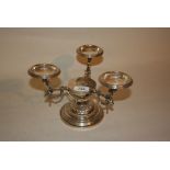 Victorian London silver three branch table centre decorated with rams heads and swags on a circular