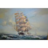 George Shaw, oil on canvas, a clipper at sea under full sail, 16ins x 20ins approximately,