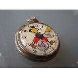 Ingersoll nickel plated Mickey Mouse open face pocket watch with subsidiary seconds