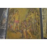 Harold Hope Read, group of three pastel drawings, interior scenes with figures,