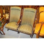 Pair of late 19th or early 20th Century open armchairs with upholstered backs and seats on X framed