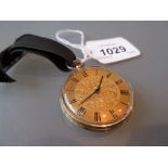 18ct Gold cased open face fob watch,