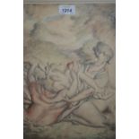 Harold Hope Read, pencil, crayon and wash, male and female figures in a landscape,